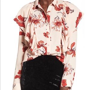 Leith red and white floral blouse
